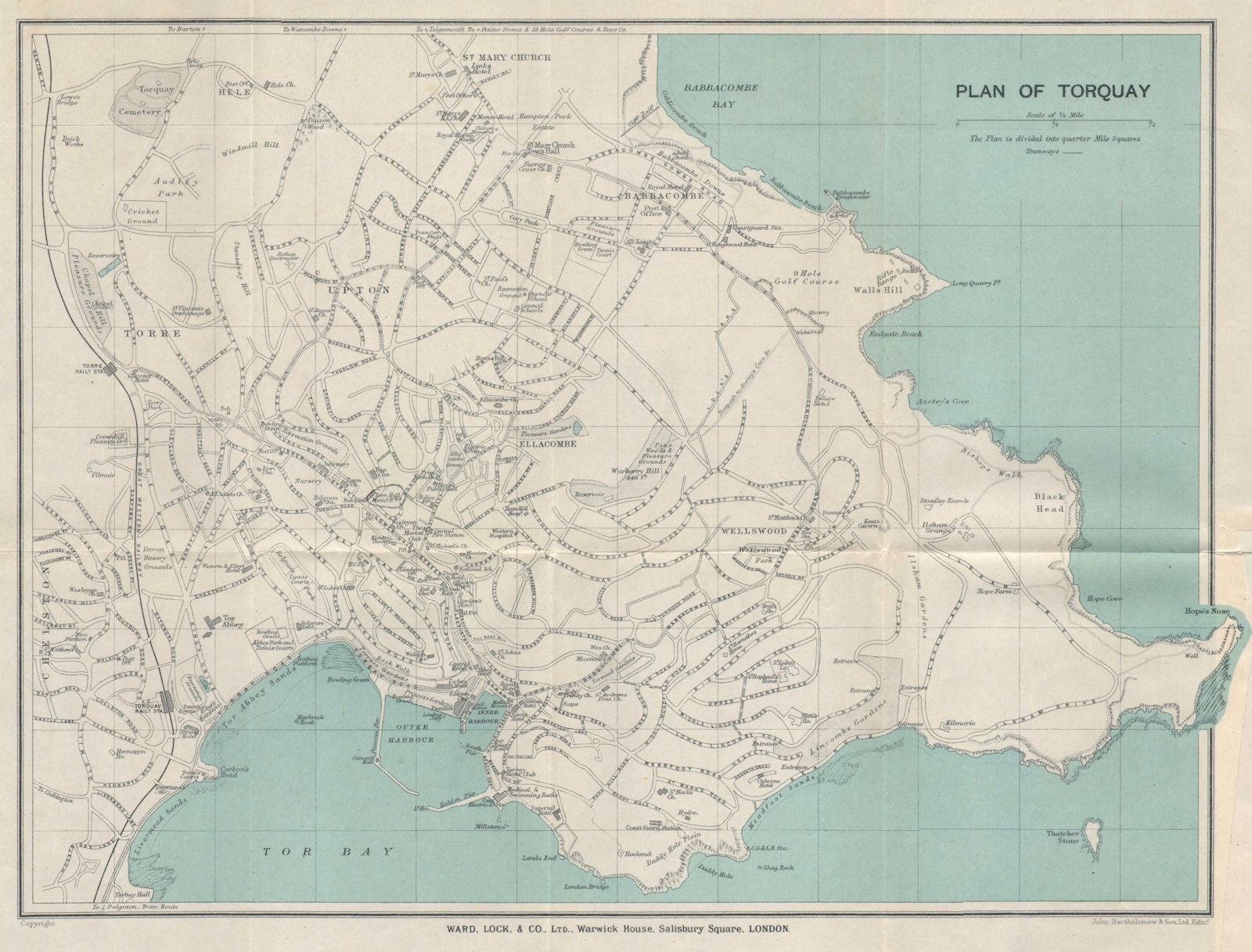 TORQUAY vintage tourist town city resort plan. Devon. WARD LOCK 1925 old map